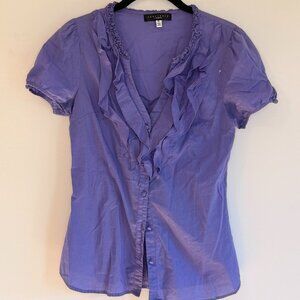Sanctuary - purple short sleeve button-up blouse with ruffle detail, size small